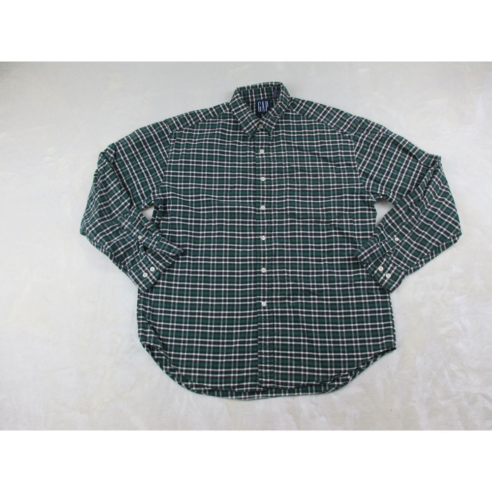VINTAGE GAP Shirt Mens Large Green Plaid Button Up Cotton Long Sleeve Casual 90s